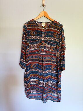 Fig & Flowers Boho-Style Blouse Paisley Print Three-Quarter Sleeves Size L